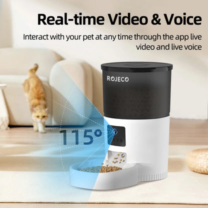 ROJECO Automatic Cat Feeder With Camera Video Cat Food Dispenser Pet Smart Voice Recorder Remote Control Auto Feeder For Cat Dog